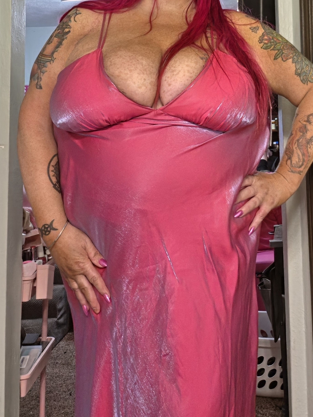Shimmery Irridescent Pink 90's Slip Dress - Spaghetti Strap NWT